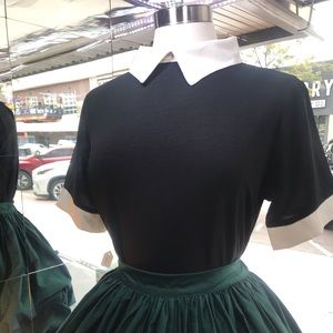 Classic Retro Collared Top Shirt Blouse Black And White